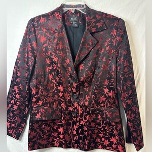 MAK New York Black & Red Floral Brocade Blazer Jacket Size 12